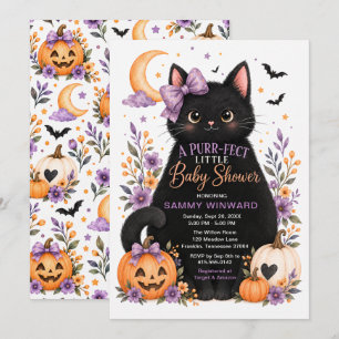 ハロウィンにぴったりな子猫のベビーシャワー 招待状