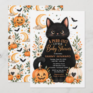 ハロウィンにぴったりな小さな猫のベビーシャワー 招待状