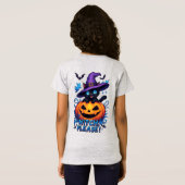 ハロウィンにぴったりな魔法使いの帽子をかぶった遊び心のある黒猫 Tシャツ (裏面フル)
