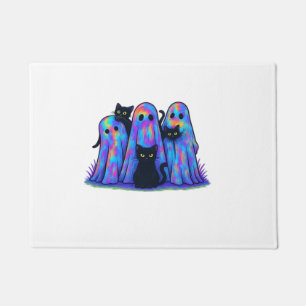 ハロウィンにぴったりな黒猫と幽霊のTシャツ ドアマット