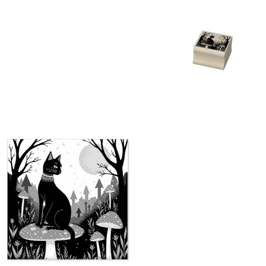 ハロウィンにぴったりな黒猫と毒キノコのデザイン2 ラバースタンプ (押印)