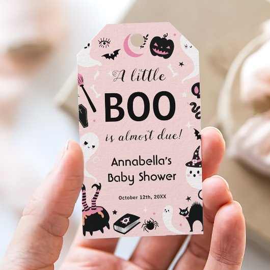 ハロウィンにぴったりな、とってもキュートなBoo Pinkベイビーシャワー ギフトタグ
