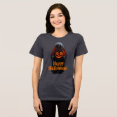 ハロウィンにぴったりのかぼちゃを持ったおばけの幽霊 トライブレンドTシャツ (正面全面)