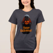 ハロウィンにぴったりのかぼちゃを持ったおばけの幽霊 トライブレンドＴシャツ (正面)