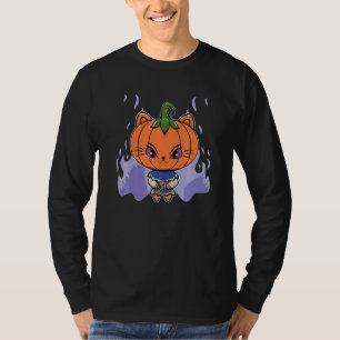 ハロウィンにぴったり可愛いカボチャの猫とホラーなピザのネコ Tシャツ