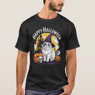 ハロウィンにぴったり!かわいい猫のハロウィンラグドール オバケ Tシャツ