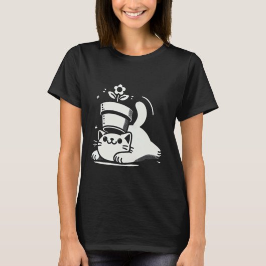 ハロウィンにぴったり!頭に鍋を乗せた遊び心満載の猫 Tシャツ (正面)