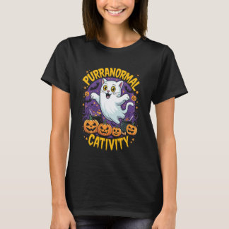 ハロウィンにゃんこ幽霊おかしい超常現象 Tシャツ