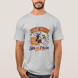 ハロウィンにゃんこ脱出 | スケルトンチェイスキャットデザイン Tシャツ