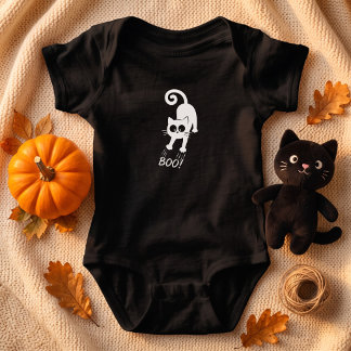 ハロウィンにゃんこ ブー ホワイトキャット ベビーボディスーツ