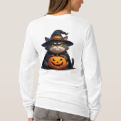 ハロウィンにイライラする猫がカボチャのランタンを掲げる 🎃 Tシャツ (裏面)