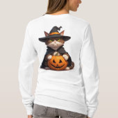 ハロウィンにカボチャを持つ怒った黒猫 👻 Tシャツ (裏面)