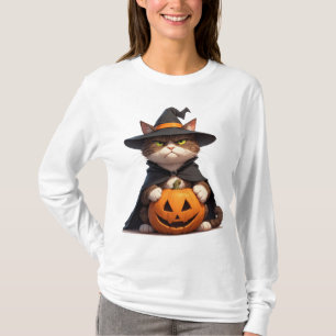 ハロウィンにカボチャを持つ怒った黒猫 👻 Tシャツ