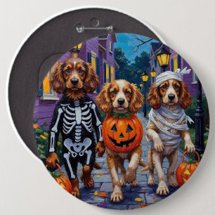 ハロウィンにコッカースパニエル犬たちが、ドアを叩いてお菓子をせがむ 缶バッジ