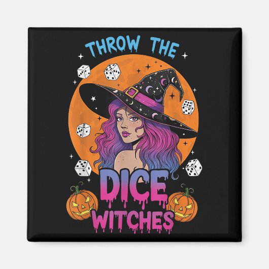 ハロウィンにサイコロを振る魔女たちのバンコパーティー マグネット (正面)