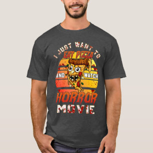 ハロウィンにホラー映画を見てピザを食べたい Tシャツ