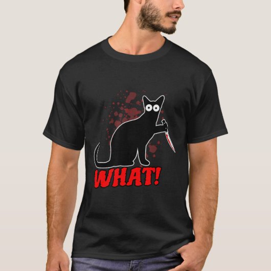 ハロウィンに包丁を持った怖い殺人猫 Tシャツ (正面)