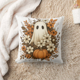 ハロウィンに可愛いお化けとカボチャと秋の花 クッション