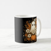 ハロウィンに可愛いお化けとカボチャと秋の花 コーヒーマグカップ (正面右)