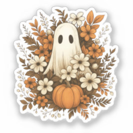 ハロウィンに可愛いお化けとカボチャと秋の花 シール