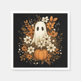 ハロウィンに可愛いお化けとカボチャと秋の花 スタンダードカクテルナプキン