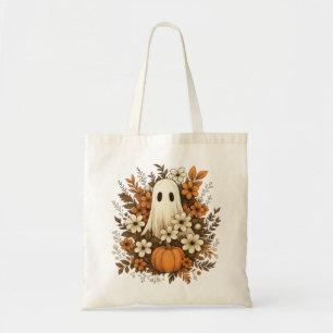 ハロウィンに可愛いお化けとカボチャと秋の花 トートバッグ