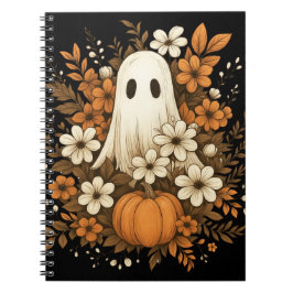 ハロウィンに可愛いお化けとカボチャと秋の花 ノートブック