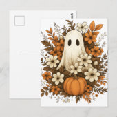 ハロウィンに可愛いお化けとカボチャと秋の花 ポストカード (正面/裏面)