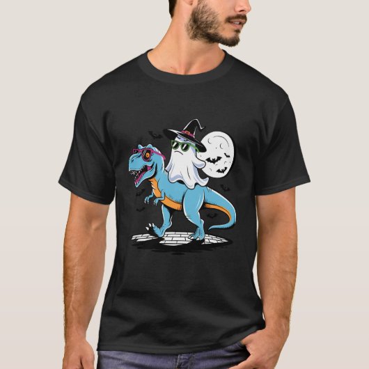 ハロウィンに可愛いティラノサウルスと幽霊 Tシャツ (正面)