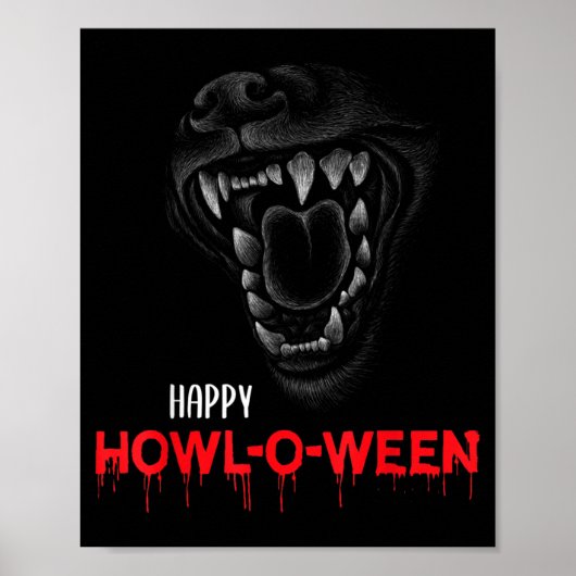 ハロウィンに吠える怖い犬・狼の歯 ポスター (正面)
