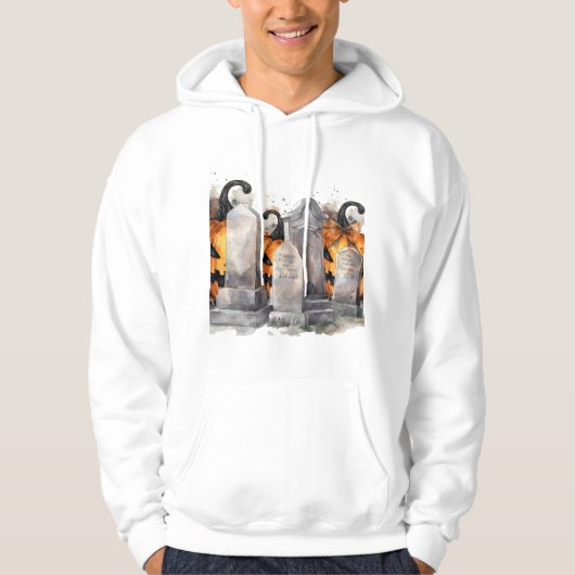 ハロウィンに墓石の後ろに隠れるカボチャたち パーカ (正面)