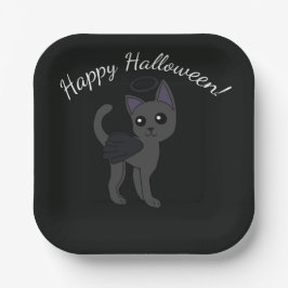 ハロウィンに墜天使猫 ペーパープレート