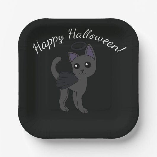 ハロウィンに墜天使猫 ペーパープレート (正面)
