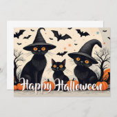 ハロウィンに帽子をかぶった黒猫たち3匹 (正面/裏面)