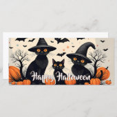 ハロウィンに帽子をかぶった黒猫たち3匹 (正面/裏面)