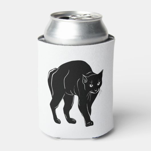 ハロウィンに徘徊する黒猫のシルエットイラスト 缶クーラー (缶正面)