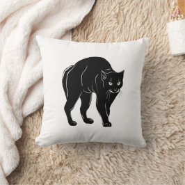 ハロウィンに徘徊する黒猫のシルエット描画 クッション