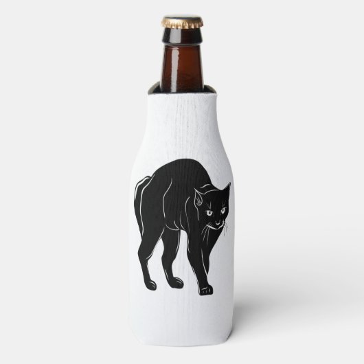 ハロウィンに徘徊する黒猫のシルエット絵 ボトルクーラー (ボトル正面)