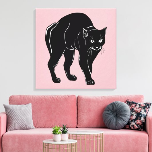 ハロウィンに忍び寄る黒猫のシルエット描画 キャンバスプリント (インサイチュ (リビング))