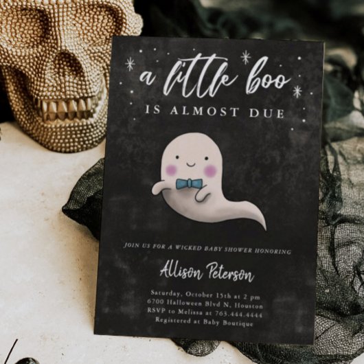 ハロウィンに男の子のベイビーシャワーのためのリトルブー 招待状