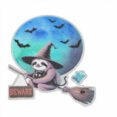 ハロウィンに箒で飛ぶキュートな魔女のナマケモノに注意  シール (正面)
