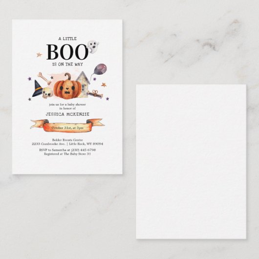 ハロウィンに赤ちゃんがやってくる！ベイビーシャワーのお知らせ ノートカード (正面/裏面)