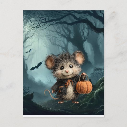 ハロウィンのいたずらっ子ネズミ ポストカード (正面)