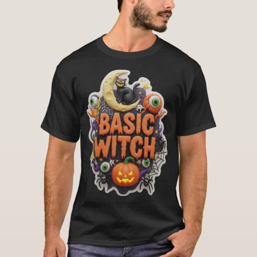 ハロウィンのいたずらな基本の魔女のイラスト Tシャツ (正面)