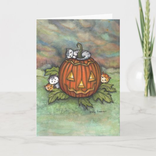 ハロウィンのいたずら子猫とジャック・オ・ランタン カード (正面)