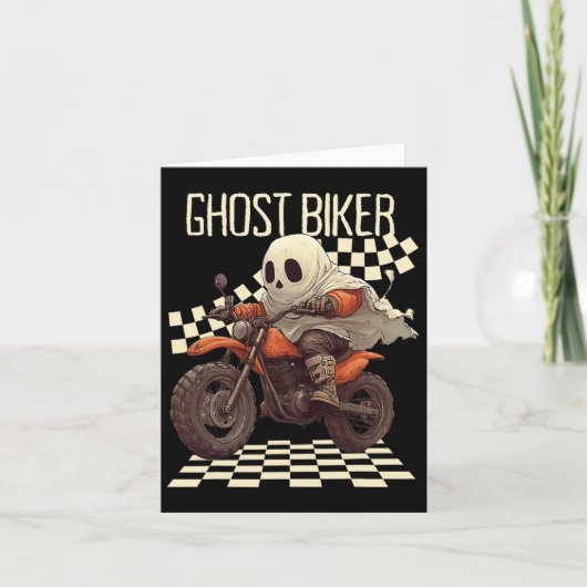 ハロウィンのおかしいゴーストバイク乗りのオートバイ カード (正面)