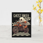 ハロウィンのおかしいゴーストバイク乗りのオートバイ カード (黄色い花)