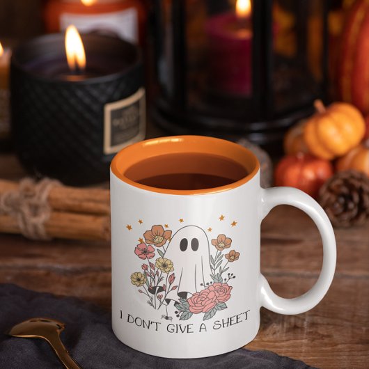 ハロウィンのおばけと花の面白いマグカップ ツートーンマグカップ