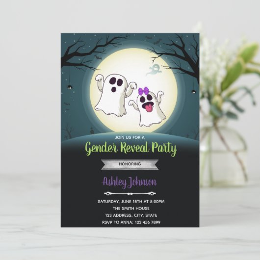 ハロウィンのおばけの性別発表パーティー 招待状 (スタンド正面)