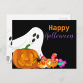 ハロウィンのおばけジャックオーランタン子供 シーズンポストカード (正面/裏面)